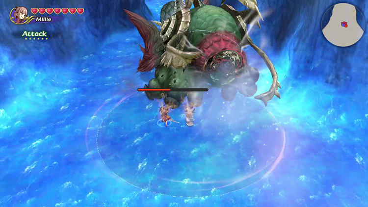 Attacking the Abyss Worm during a vacuum attack. / Final Fantasy Crystal Chronicles Remastered