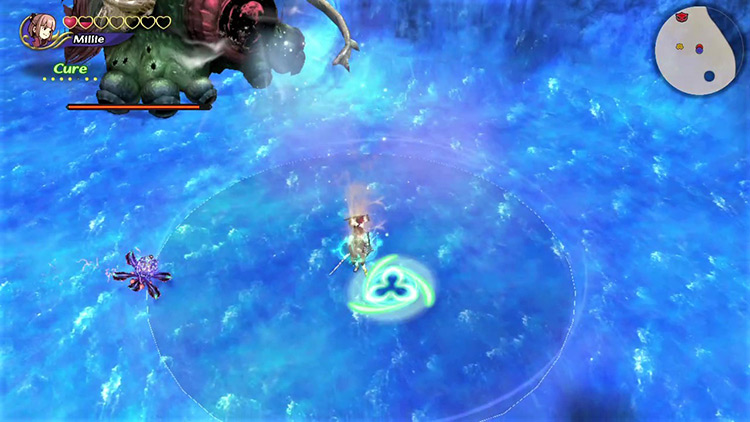 Healing a safe distance from the Abyss Worm. / Final Fantasy Crystal Chronicles Remastered