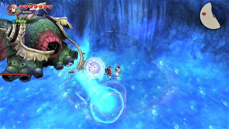 The Abyss Worm’s attack misses if we stay to the right. / Final Fantasy Crystal Chronicles Remastered