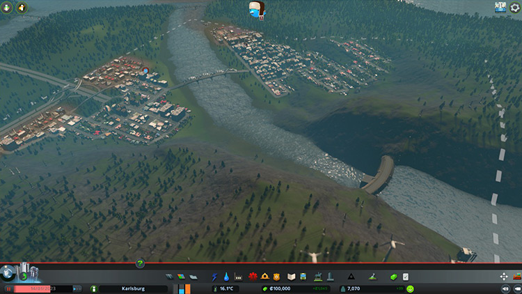 The start of the By the Dam scenario / Cities: Skylines