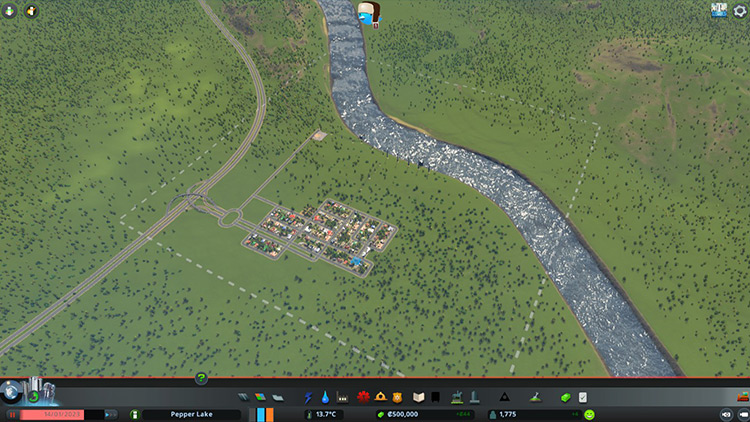 In contrast to the Island Hopping map, Tornado Country gives you lots of flat buildable land / Cities: Skylines