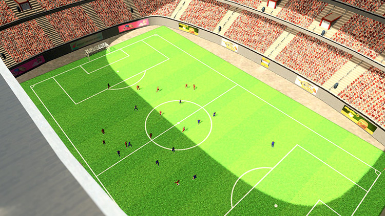 The inside of the stadium during a match “day”, which in fact lasts for about one in-game month / Cities: Skylines