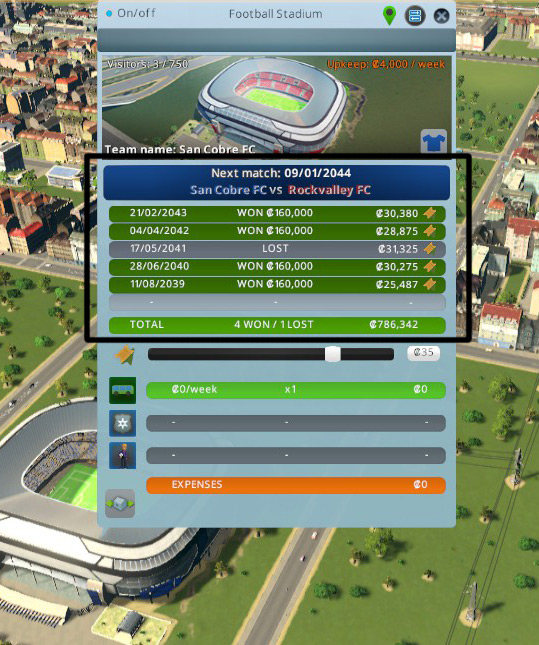 Info about your team’s next match and 5 most recent ones / Cities: Skylines