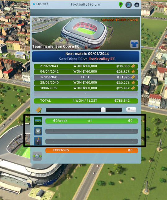 The three toggle options (from top): Come One, Come All, Increased Security, and Subsidized Youth / Cities: Skylines