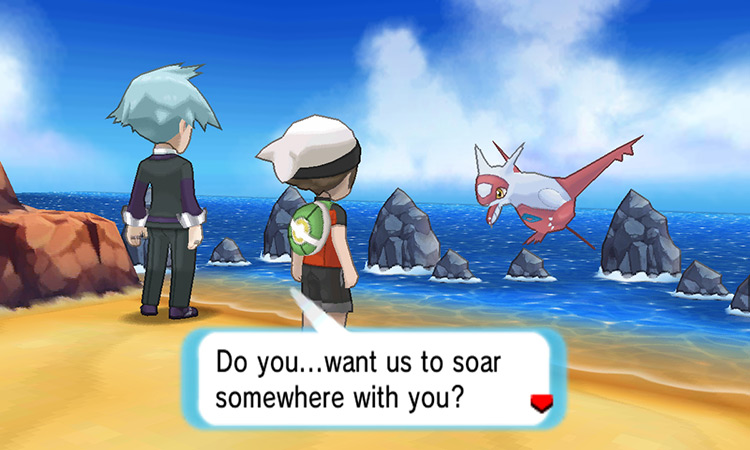 Latias appearing on Route 118. / Pokémon Omega Ruby and Alpha Sapphire