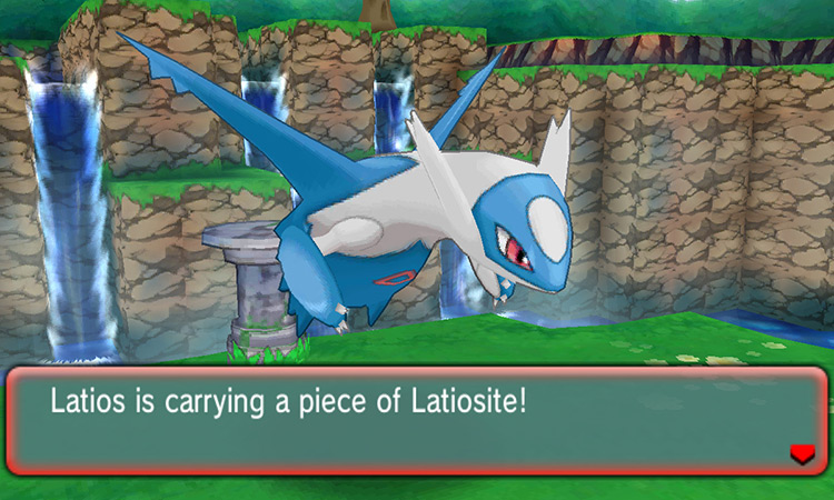 Latios carrying a Latiosite and joining the player’s party. / Pokémon Omega Ruby and Alpha Sapphire