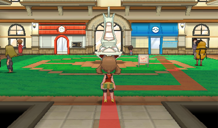 Mauville City’s central plaza going to the PokéMart / Pokémon Omega Ruby and Alpha Sapphire