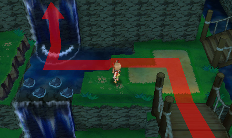 The waterfall inside the Victory Road’s second floor / Pokémon Omega Ruby and Alpha Sapphire