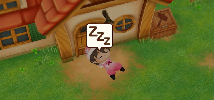 Sleeping outside on a rainy day in Story of Seasons: Friends of Mineral Town