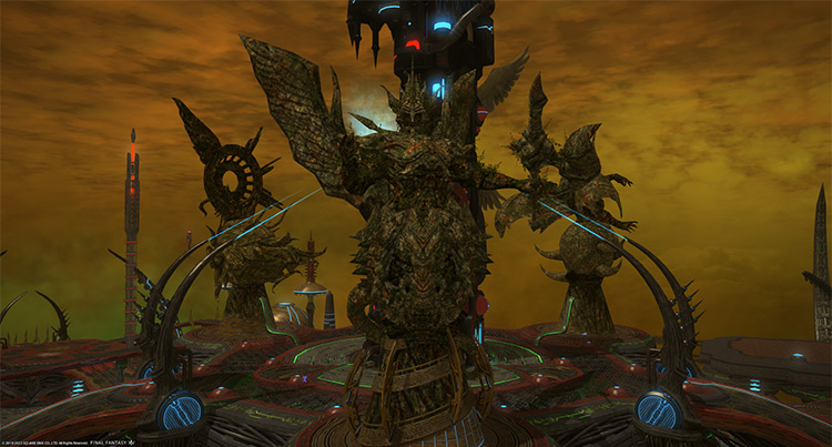 A statue of The Demon Zurvan in The Flagship / Final Fantasy XIV