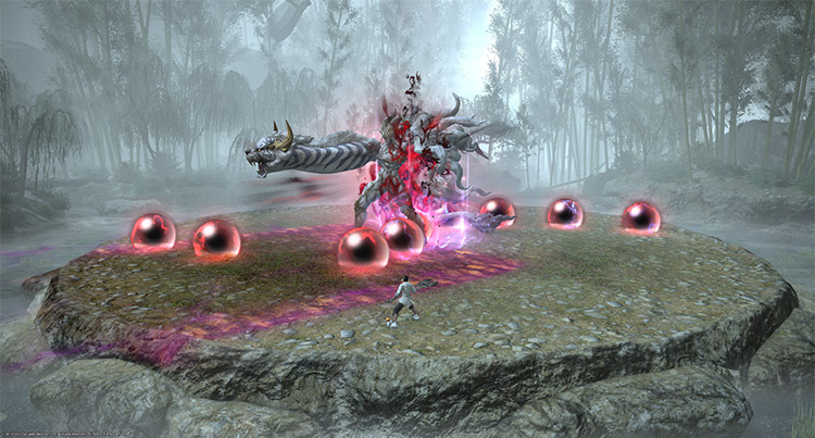 The boss casts “Fire and Lightning” while spawning more “Unrelenting Anguish” orbs / Final Fantasy XIV
