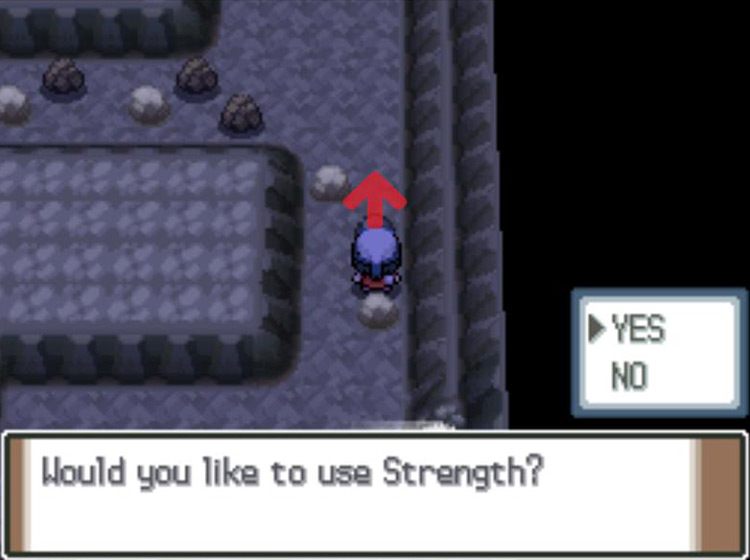 Using Strength to push the boulder up the hallway / Pokémon Platinum
