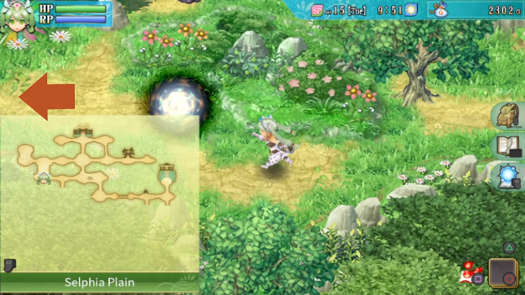 A wide plain where the northern section is blocked by a mineable rock / Rune Factory 4