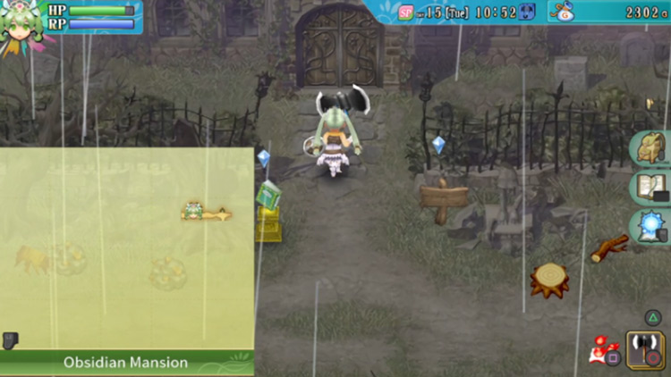 The front gate of the Obsidian Mansion / Rune Factory 4