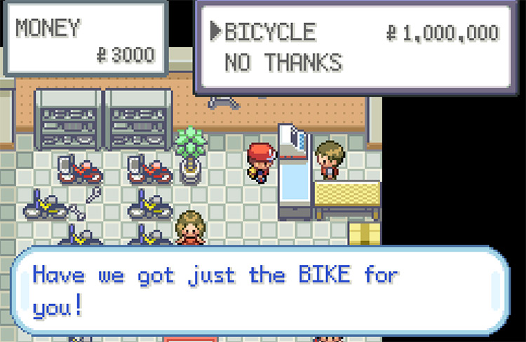 Trying to buy a Bicycle without the Bike Voucher / Pokemon FRLG