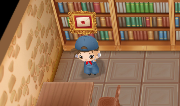 The farmer places the All Letters item on the library bookshelf / SoS: FoMT