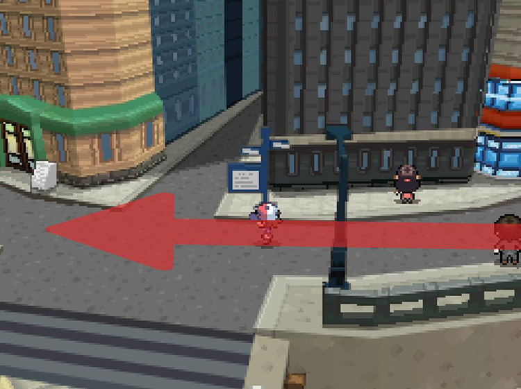 Continue west past the large brown building. / Pokemon BW
