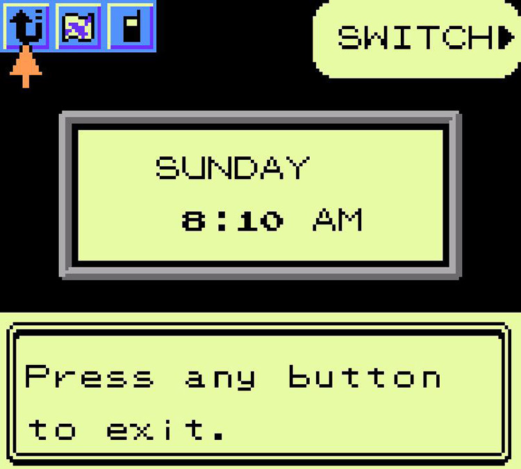 Checking the in-game date and time in the PokéGEAR / Pokémon Crystal