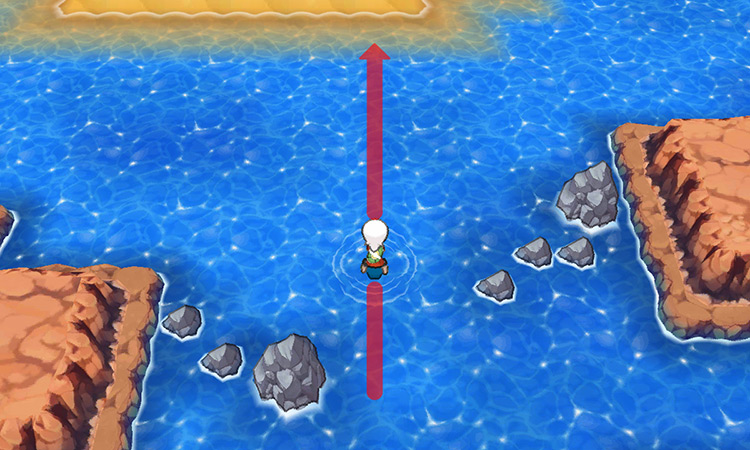 Surfing past the rocks on Route 131 / Pokémon ORAS