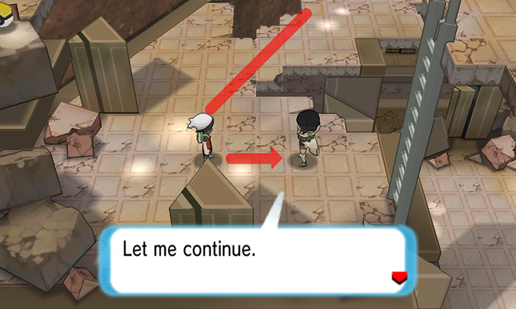 Walking to the bottom-left corner of the room and talking to Zinnia / Pokémon ORAS