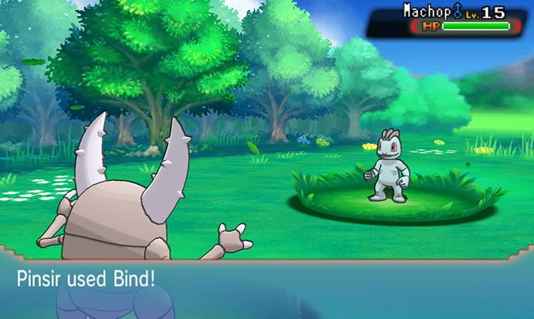 Pinsir using Bind on Machop / Pokémon ORAS