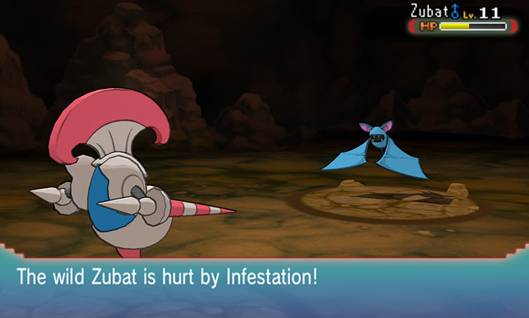 Zubat takes damage from Escavalier’s Infestation / Pokémon ORAS