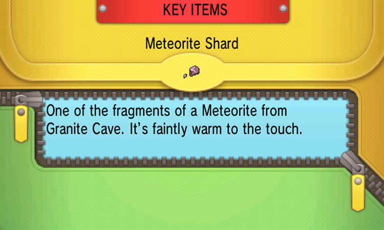 Meteorite Shard’s item description. / Pokemon ORAS