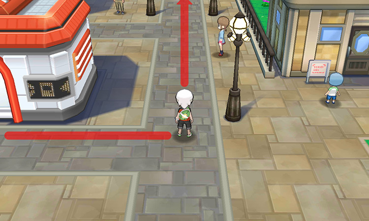 Walking north on Rustboro’s main street, past the first junction. / Pokemon ORAS