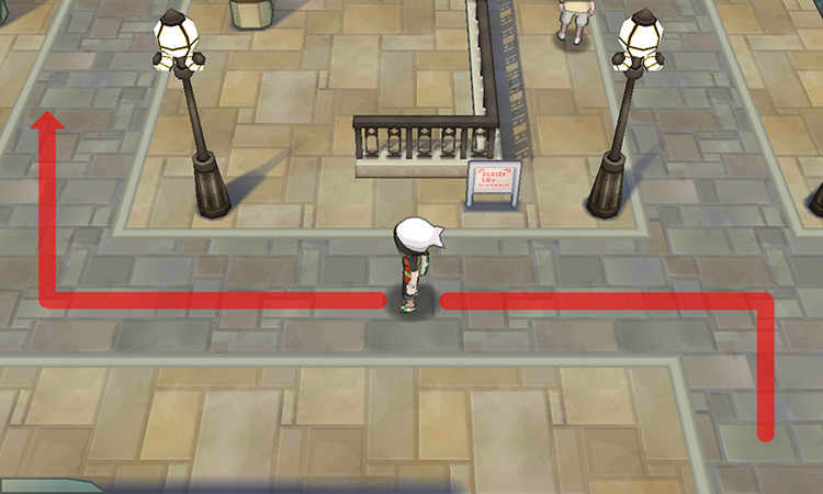 Continuing to the end of the street, then turning up. / Pokemon ORAS