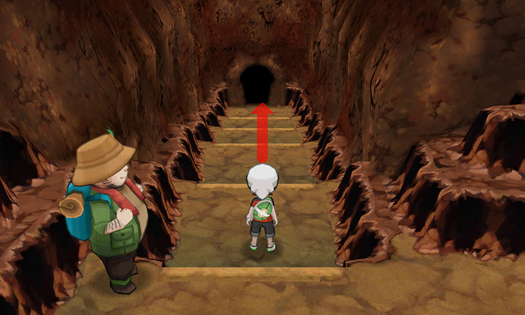 Walking down the staircase and to the room in the back of the cave. / Pokemon ORAS