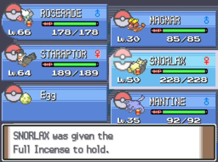 Giving the Full Incense to Snorlax / Pokémon Platinum