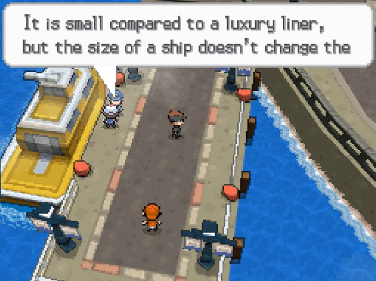 The ship captain will only allow you to board if you have a legitimate Liberty Pass. / Pokemon BW
