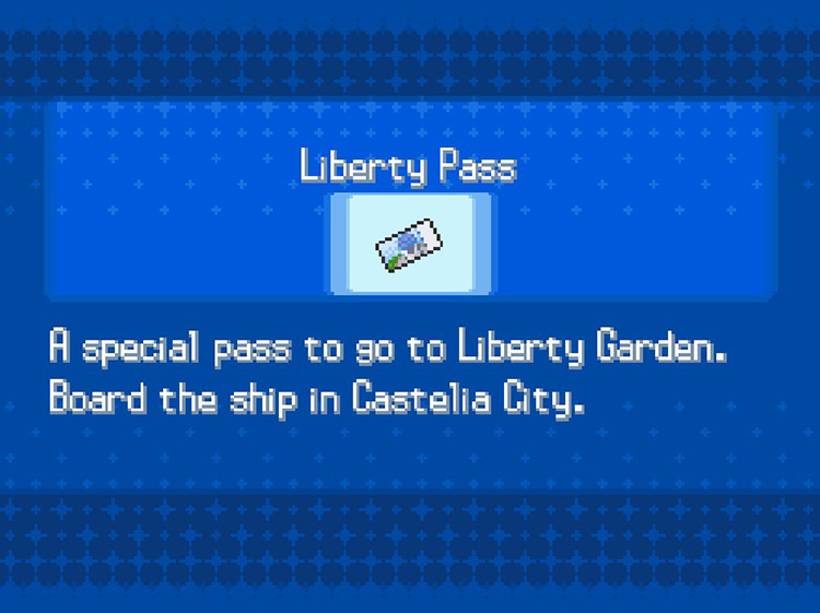 In-game details for the Liberty Pass. / Pokemon BW