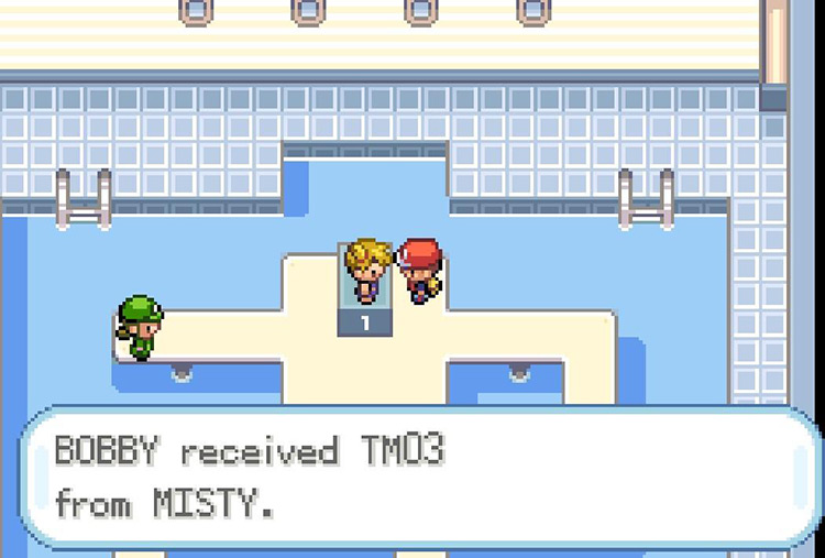 Misty will give you TM03 Water Pulse. / Pokemon FRLG