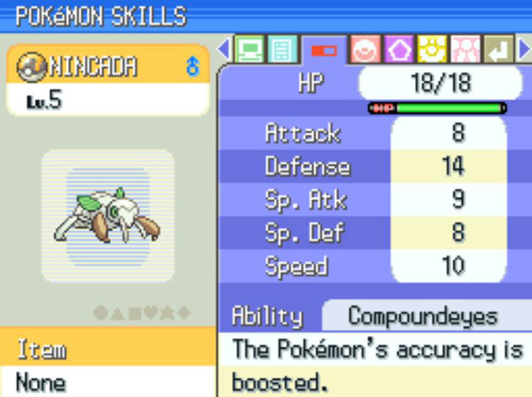 A Nincada with the Compoundeyes Ability / Pokémon Platinum