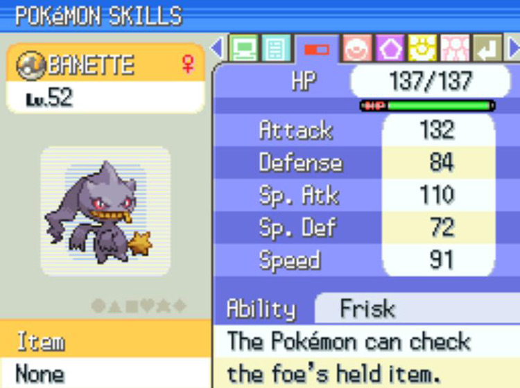 A Banette with the Frisk Ability / Pokémon Platinum