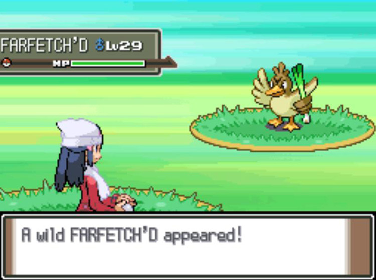 Encountering a wild Farfetch’d on Route 221 during a mass outbreak / Pokémon Platinum