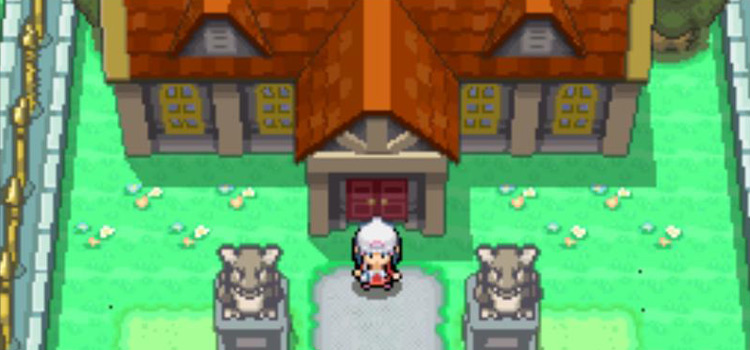 Standing outside the Pokémon Mansion on Route 212 (Platinum)