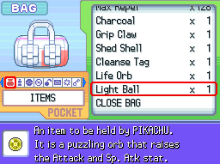 The in-game description of the Light Ball / Pokémon Platinum