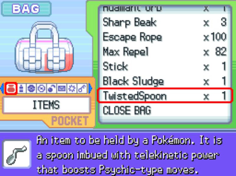 The in-game description of the TwistedSpoon / Pokémon Platinum