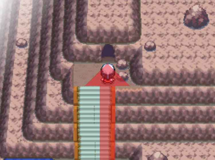 Climbing the stairs to enter Iron Island’s cave / Pokémon Platinum