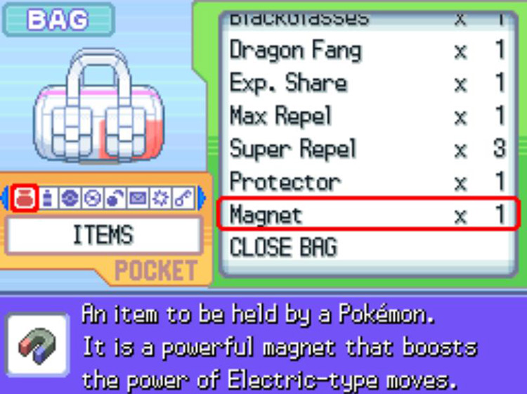 In-game description of the Magnet / Pokémon Platinum