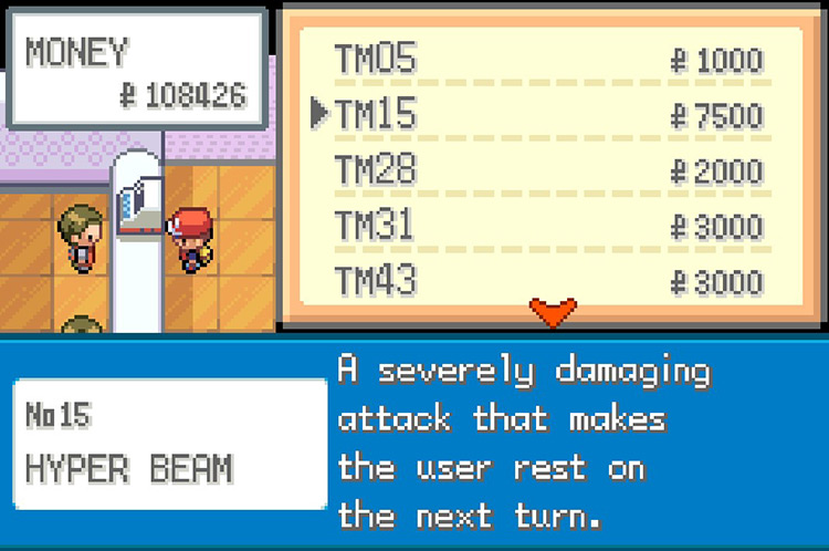 TM15 Hyper Beam for sale in Celadon City. / Pokémon FireRed and LeafGreen