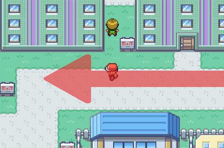 Continue west towards the Trainer Tip sign. / Pokémon FireRed and LeafGreen