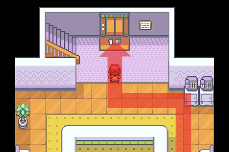 The elevator is located across the room. / Pokémon FireRed and LeafGreen