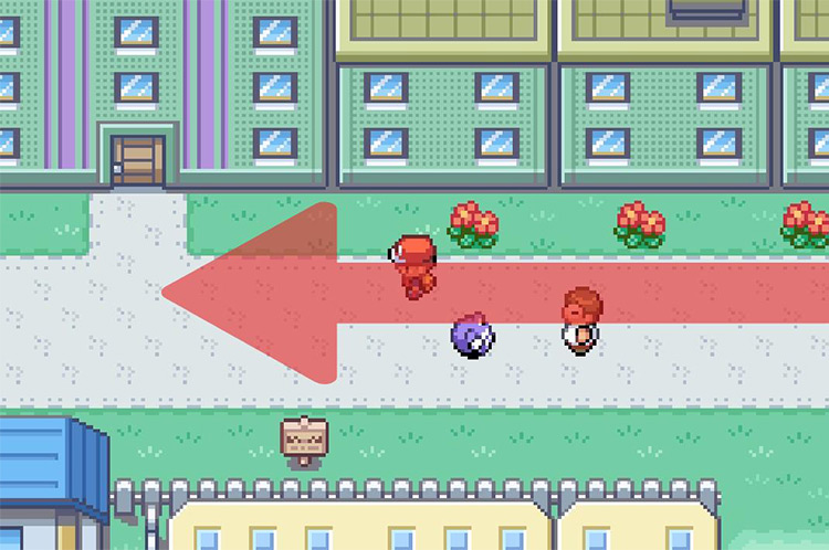 Keep west past the trainer with their Poliwhirl. / Pokémon FireRed and LeafGreen