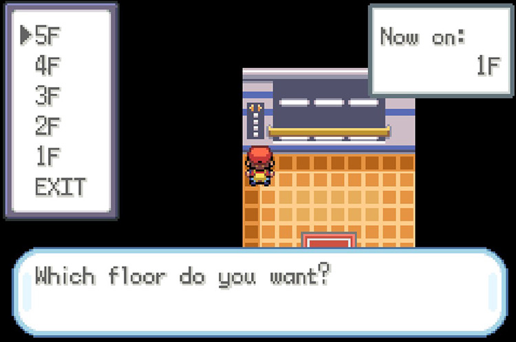 Take the elevator to the 5th floor. / Pokémon FireRed and LeafGreen