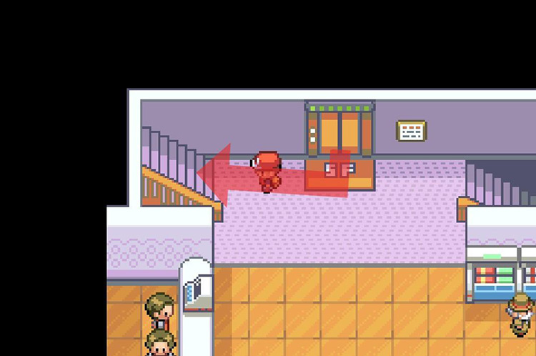Take the stairs to the rooftop. / Pokémon FireRed and LeafGreen