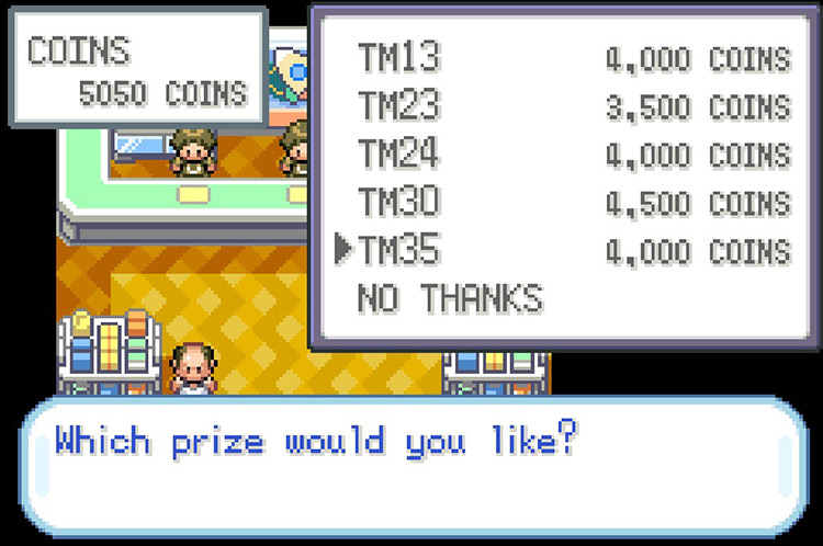 TM35 Flamethrower selling for 4,000 coins. / Pokémon FireRed and LeafGreen