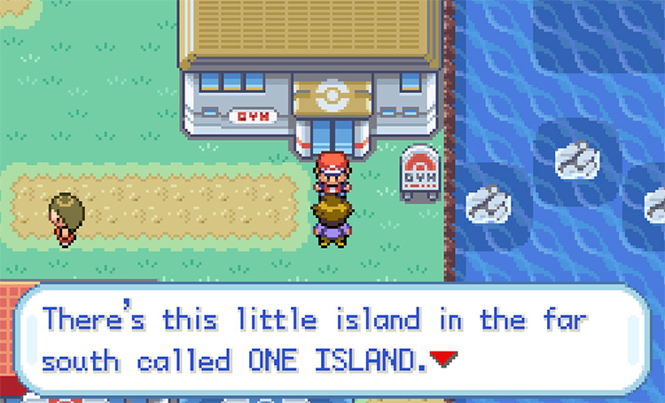 Bill greeting us after defeating Blaine in the Cinnabar Island Gym / Pokémon FireRed & LeafGreen